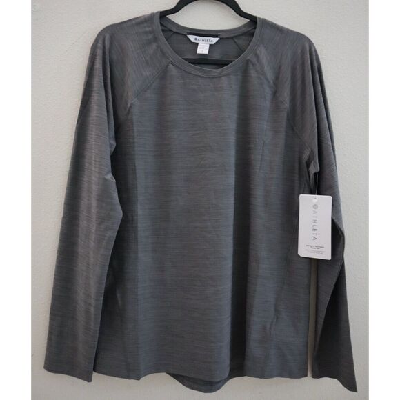 Athleta Women's Sz Large Gray Heather Ultimate Textured L/S Train Top - Picture 1 of 11